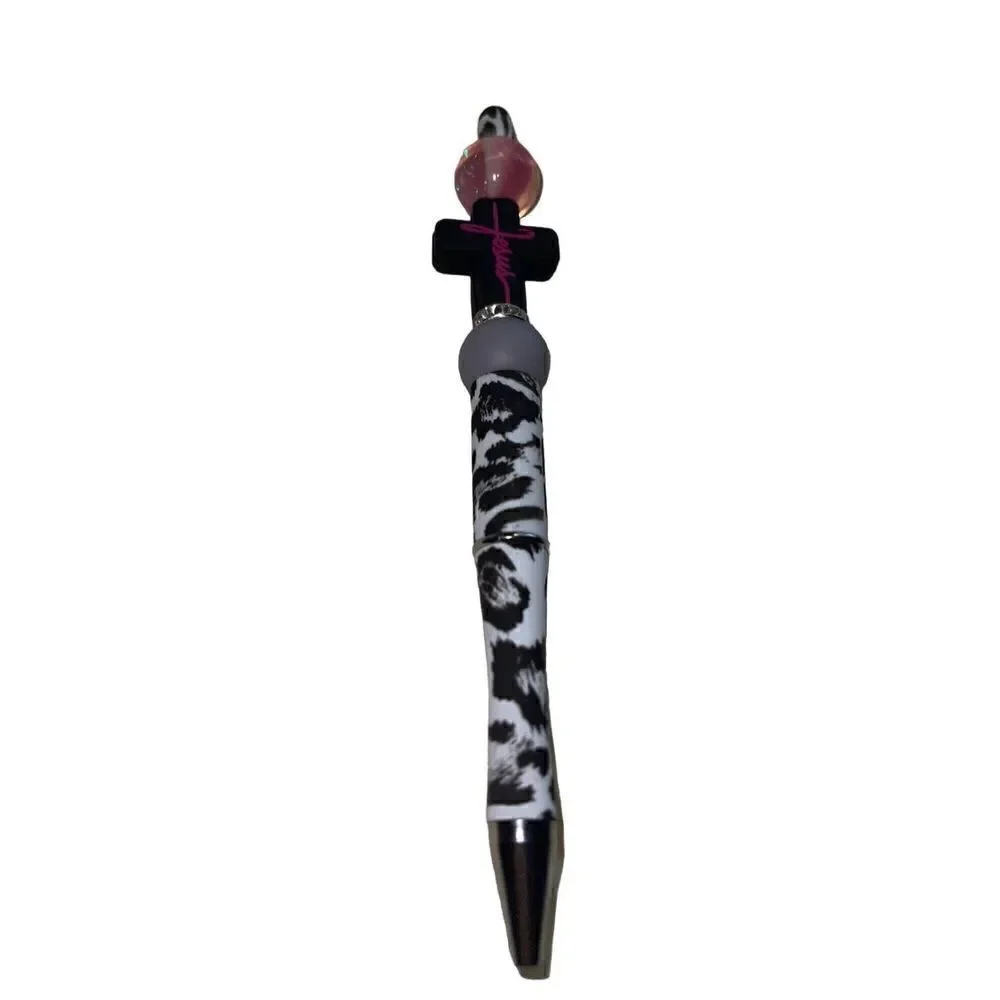 Jesus cross Christian pen handmade black pink Galaxy glitter bling NEW